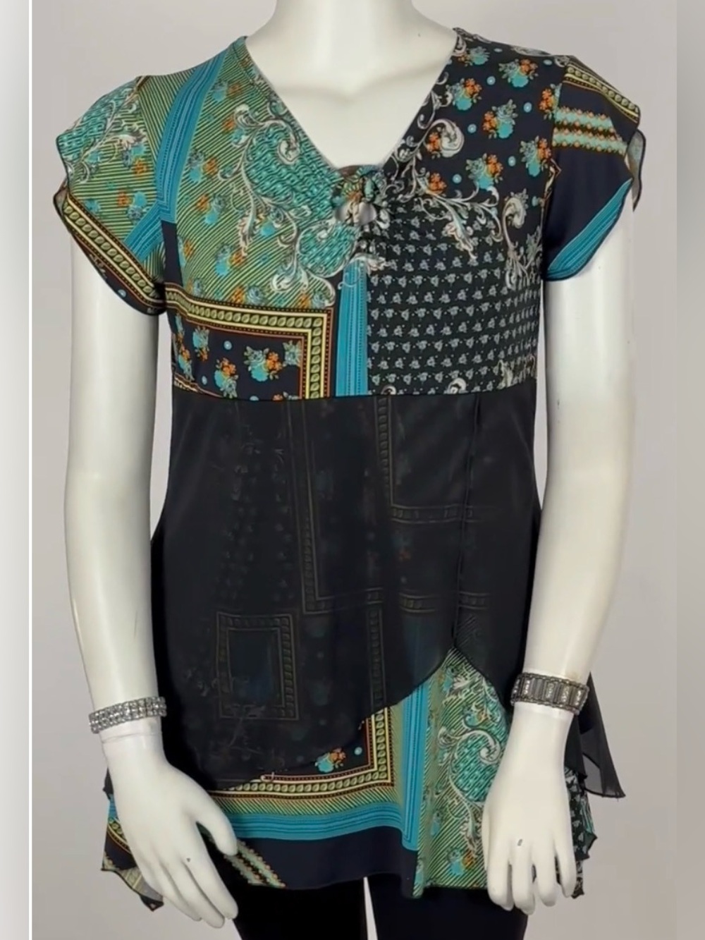 INITIATIVES Stretchy Tunic Length Short Sleeve Asymmetrical Top. See Video